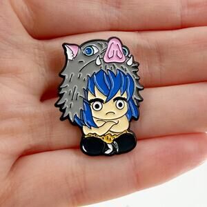 Boar Mask Anime Girl Enamel Pin Cute Chibi Fighter Lapel Badge